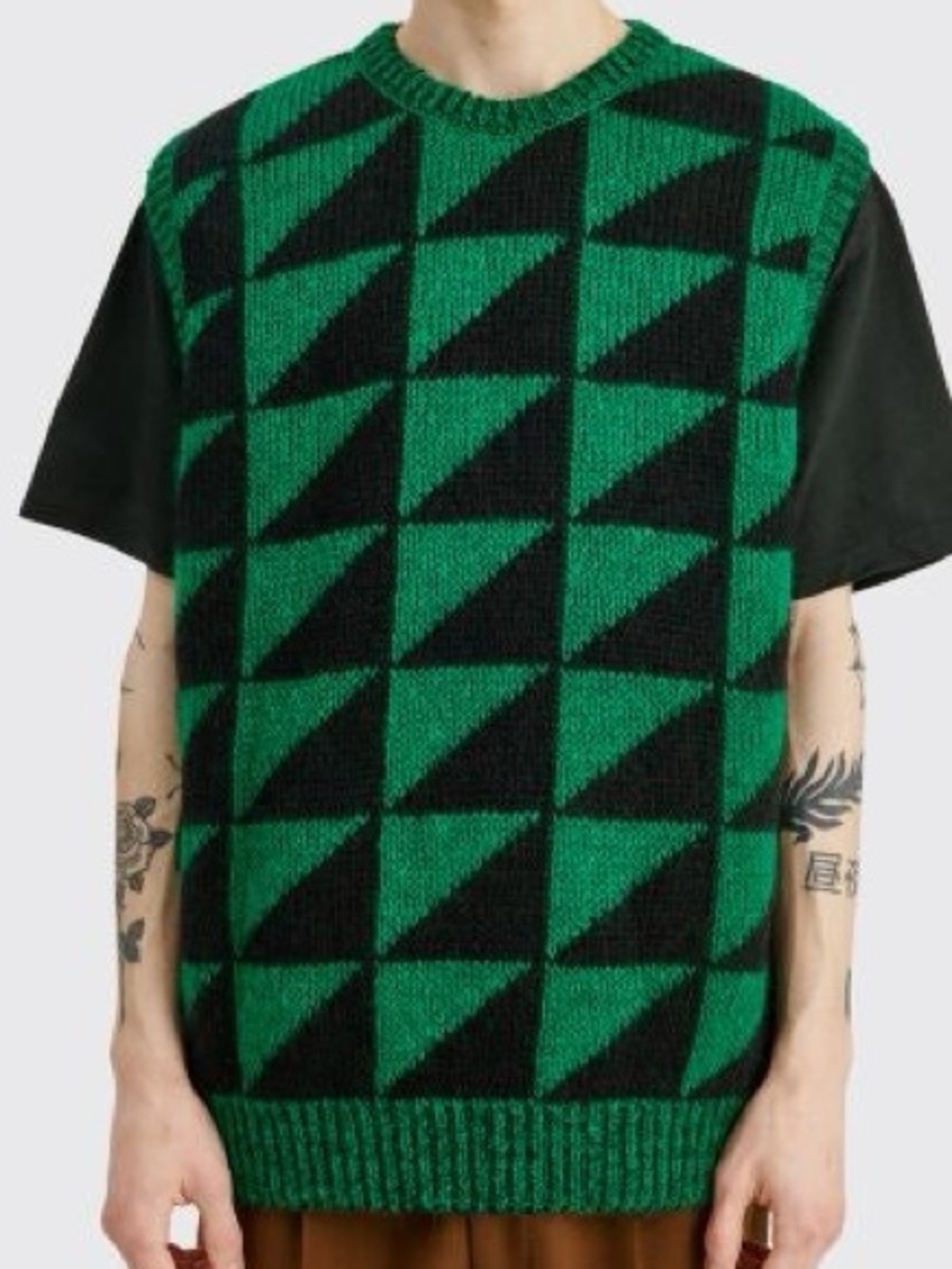 CAV EMPT C.E Mohair Blend Knit Vest Green Black Size M
